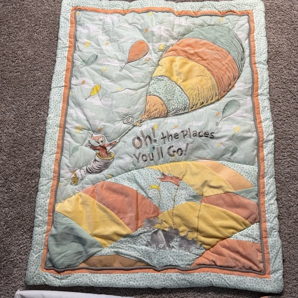 Oh the Places You’ll Go Dr. Seuss baby crib blanket + crib skirt